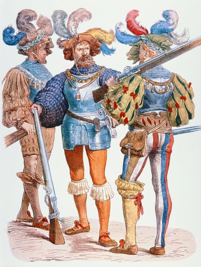Soldados alemanes del siglo XVI, armados con mosquetes de mecha de School German