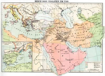 Mapa del Imperio Califal en 750, extraído de "Weltgeschichte" de Julius von Pflugk-Harttung de School German