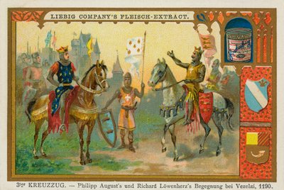 Felipe II Augusto y Ricardo Corazón de León en Vézelay, Tercera Cruzada, Tarjeta Liebig (impresión) de School German