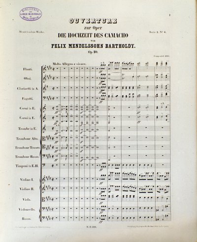 Partitura de "Die Hochzeit des Camacho" de Felix Mendelssohn de School German