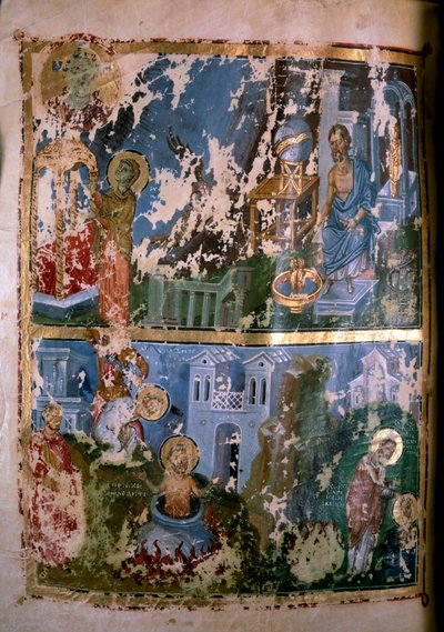 Escenas de la vida de San Cipriano. Miniatura en “Homelies. Orationes” de San Gregorio de Nazianzo (328-390), 879-882. Manuscrito griego. París, NL de School Greek