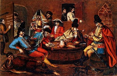 Soldados rebeldes del Príncipe Ferenc Rakoczi II relajándose con compañeros de School Hungarian