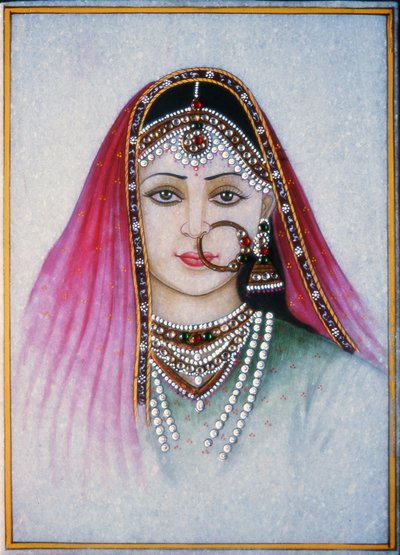 A Rajasthani Lady (gouache y acuarela sobre placa de mármol) de School Indian