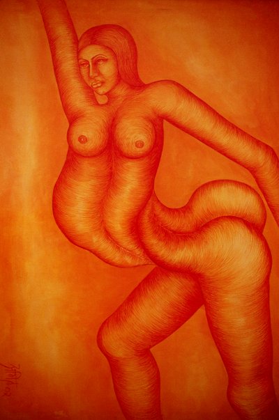Pintura acrílica sobre lienzo Fusión Mujer de School Indian