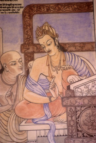 Chanakya y el rey Chandragupta (acuarela sobre papel) de School Indian