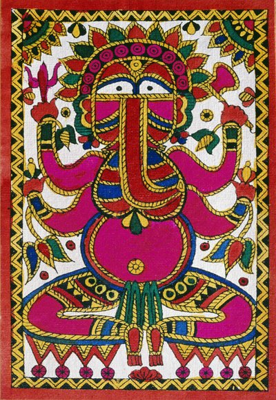 Dios Ganesh con cabeza de elefante (óleo sobre tela) de School Indian