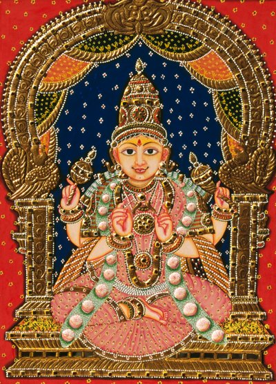 Relieve Diosa Saraswati, Pintura Tanjore de School Indian