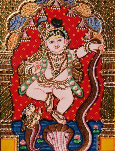 Pintura en relieve del Señor Bal Krishna Tanjore de School Indian