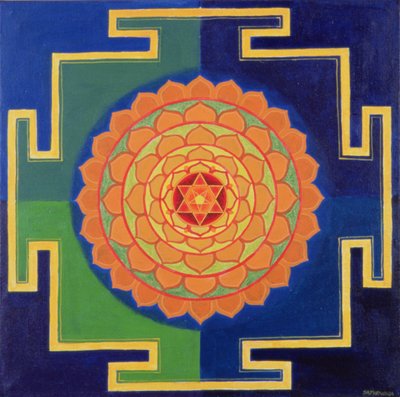 Dibujo del Gayatri Yantra (pigmento sobre tabla) de School Indian
