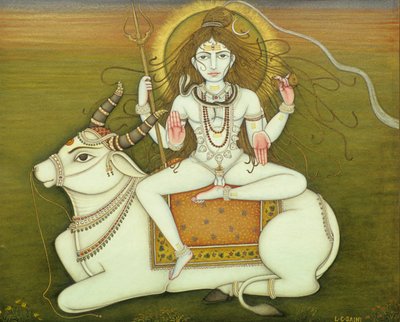 Dios Shiva Desnudo, Pintura en miniatura sobre papel de School Indian