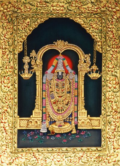 Dios Tirupati Balaji en Miniatura Panting sobre Papel con Relieve Dorado de School Indian