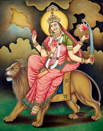 Diosa Durga Pintura en miniatura sobre papel de School Indian