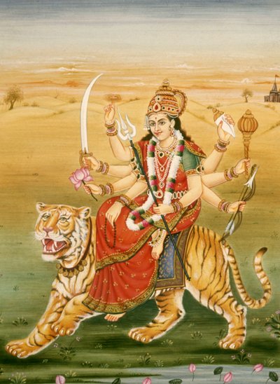 Diosa Durga Pintura en miniatura sobre papel de School Indian