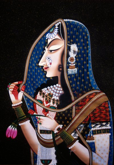 Diosa Radha Kishamgarh Pintura en miniatura sobre seda de School Indian