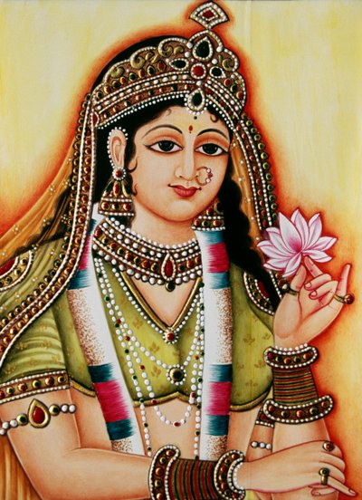 Diosa Radha Pintura en miniatura sobre marfil de School Indian