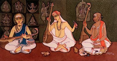 Monjes hindúes (acuarela sobre papel) de School Indian