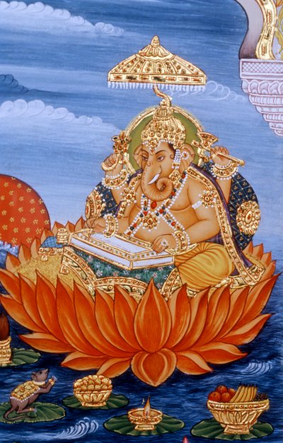 Lord Ganesh Ganpati Miniatura Pintura Escritura Escritura de School Indian