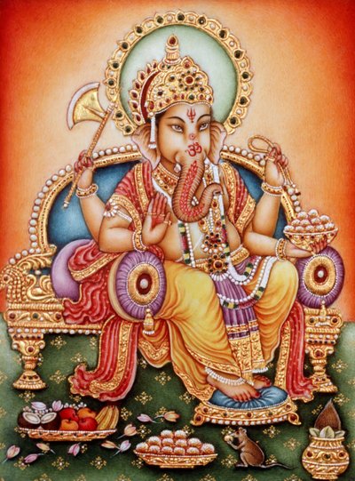 Lord Ganesh Ganpati Pintura en miniatura sobre marfil de School Indian