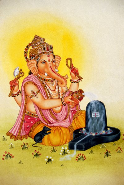 Lord Ganesh Ganpati Pintura en miniatura sobre papel de School Indian