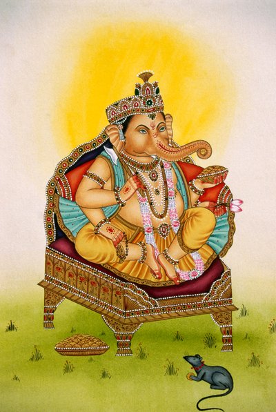 Lord Ganesh Ganpati Pintura en miniatura sobre papel de School Indian