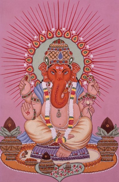 Lord Ganesh Ganpati Pintura en miniatura sobre papel de School Indian