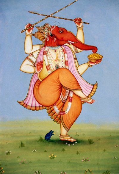 Lord Ganesh Ganpati Pintura en miniatura sobre papel de School Indian