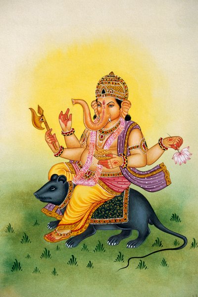 Lord Ganesh Ganpati Pintura en miniatura sobre papel de School Indian