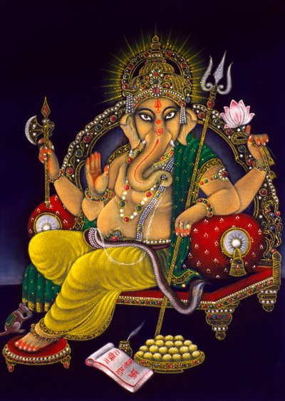 Lord Ganesha Ganpati Pintura sobre terciopelo de School Indian