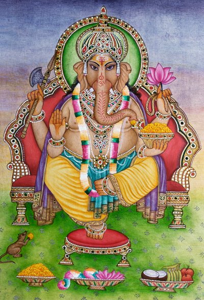 Lord Ganesha Ganpati en miniatura Pintura sobre papel de School Indian
