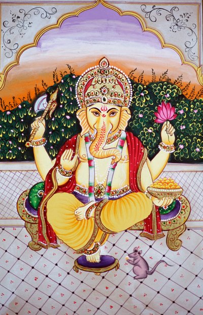 Lord Ganesha Ganpati en miniatura Pintura sobre papel de School Indian