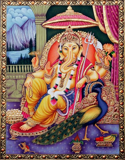 Lord Ganesha Ganpati en miniatura Pintura sobre papel de School Indian