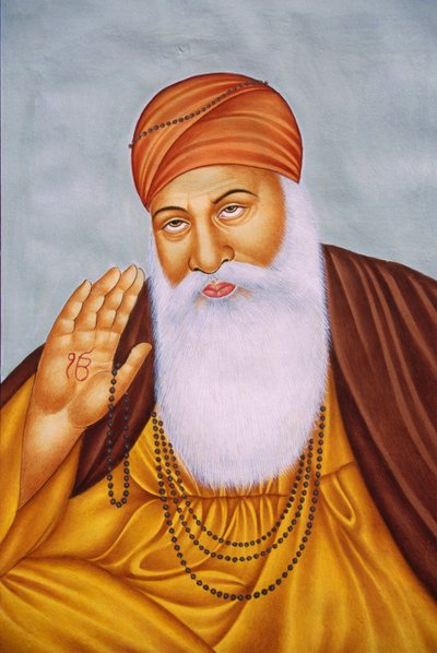 Pintura en miniatura sobre papel de Lord Guru Nanak de School Indian
