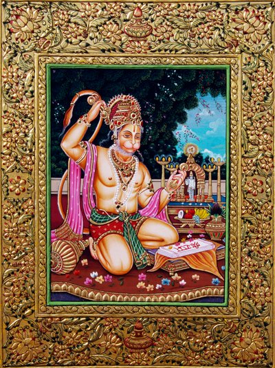 Papel para Pintar en Miniatura del Señor Hanuman con Relieve Dorado de School Indian