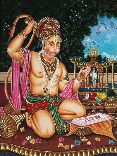 Señor Hanuman Pintura en miniatura sobre papel de School Indian