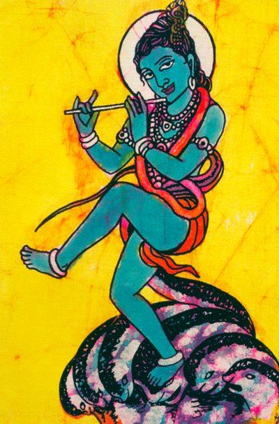 Pintura Batik Lord Krishna Kaliya Mardhan de School Indian