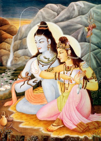 Lord Shiva Shanker Parvati Pintura en miniatura sobre papel de School Indian