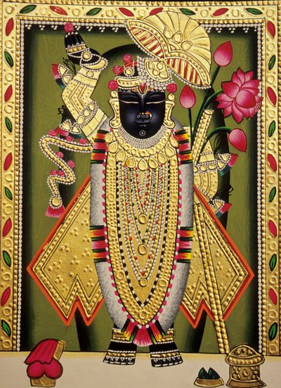 Lord Shrinathan Nathdwaran Pintura en miniatura sobre papel de School Indian
