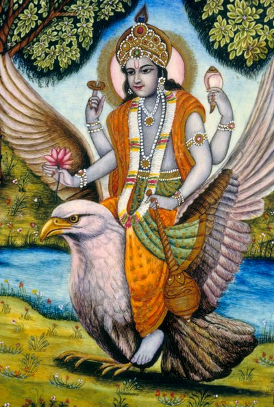 Lord Vishnu sentado en Garuda India de School Indian