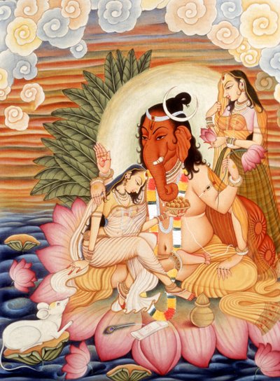 Pintura en miniatura con cabeza de elefante Dios Ganesh Ganpati de School Indian