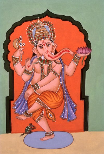 Pintura en miniatura con cabeza de elefante Dios Ganesh Ganpati de School Indian