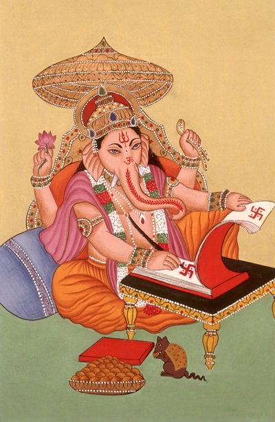 Pintura en miniatura con cabeza de elefante Dios Ganesh Ganpati, India de School Indian