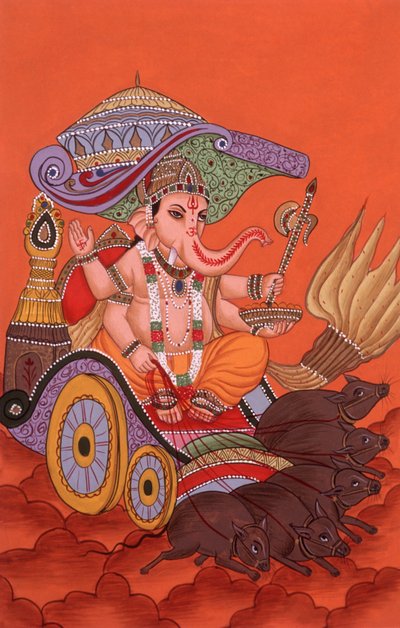 Pintura en miniatura con cabeza de elefante Dios Ganesh Ganpati, India de School Indian