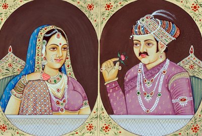 Pintura en miniatura de Akbar y Jodha Bai India Asia de School Indian
