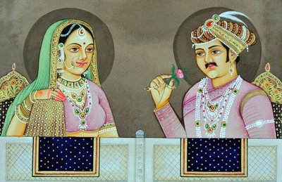 Pintura en miniatura de Akbar con Jodha Bai India Asia de School Indian