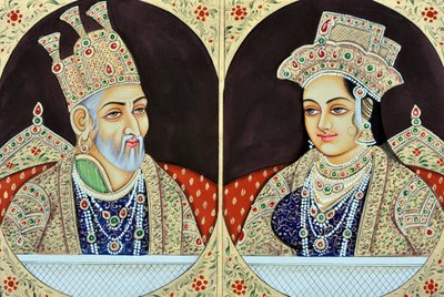 Pintura en miniatura de Bhadur Shah Zafer con Jeenat Mahal India Asia de School Indian