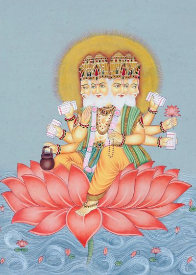 Pintura en miniatura del dios Brahma de School Indian