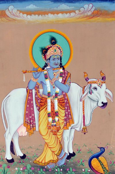 Pintura en miniatura de Dios Krishna de School Indian