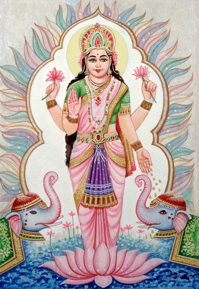 Pintura en miniatura de la diosa Laxmi, India de School Indian
