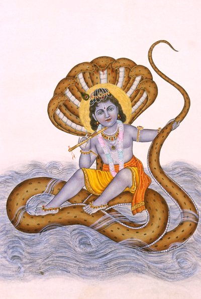 Pintura en miniatura del Señor Bal Krishna sobre papel de School Indian
