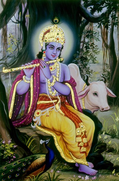 Pintura en miniatura del Señor Krishna, India de School Indian